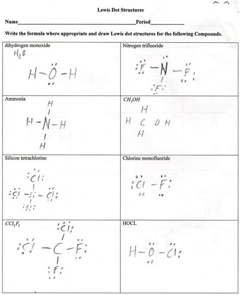 drawing lewis structures for covalent compounds worksheet answers
